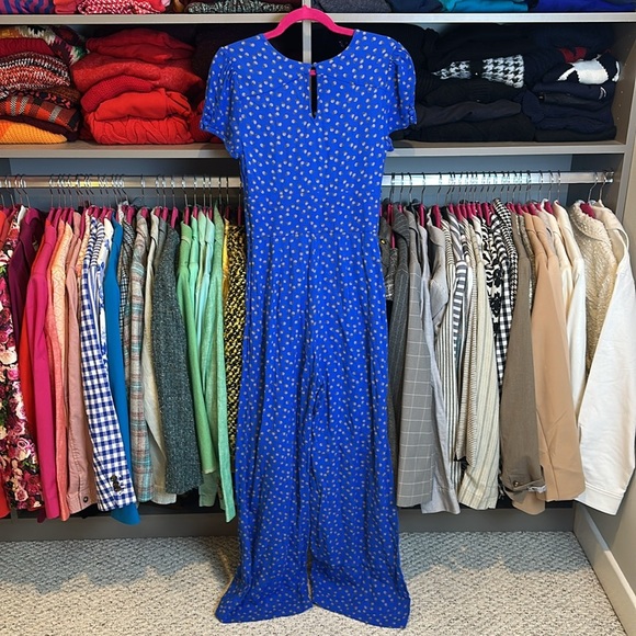 Free People blue/pink floral v neck back button keyhole jumpsuit size S NWOT - Picture 3 of 3